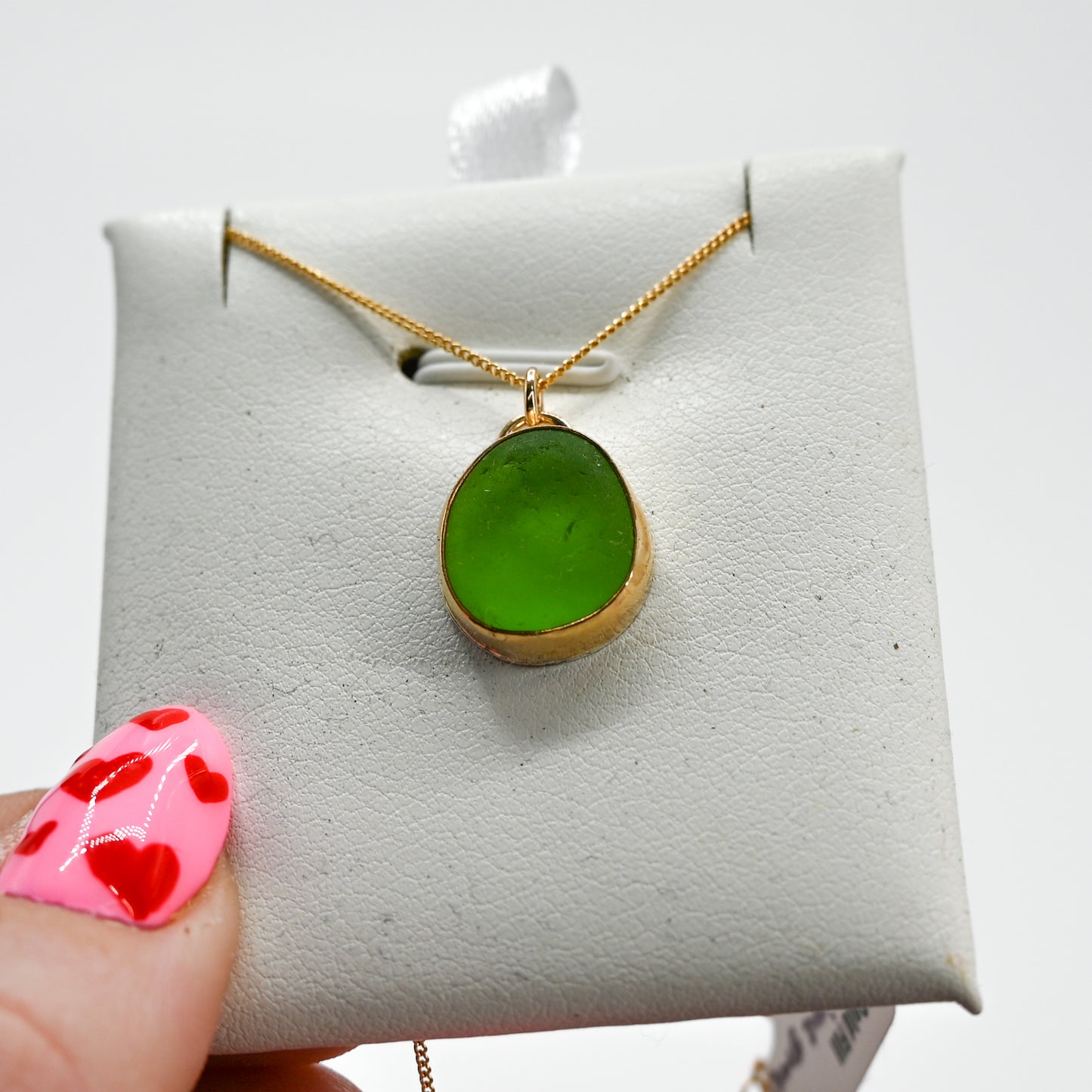 Gold fill xl lime green sea glass necklace