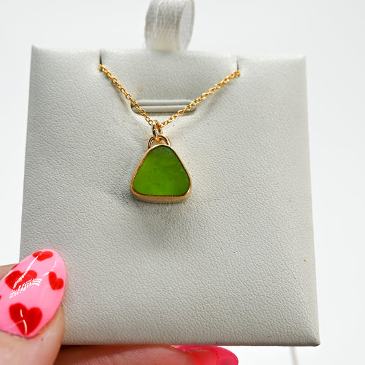 Gold fill lime green sea glass