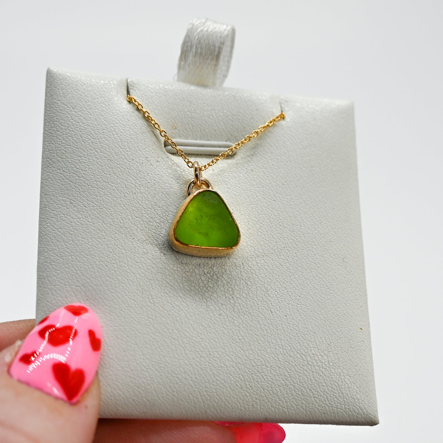 Gold fill lime green sea glass