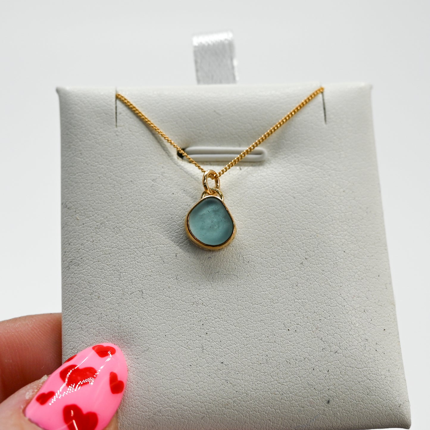 Gold fill aqua sea glass necklace