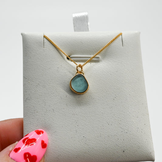 Gold fill aqua sea glass necklace