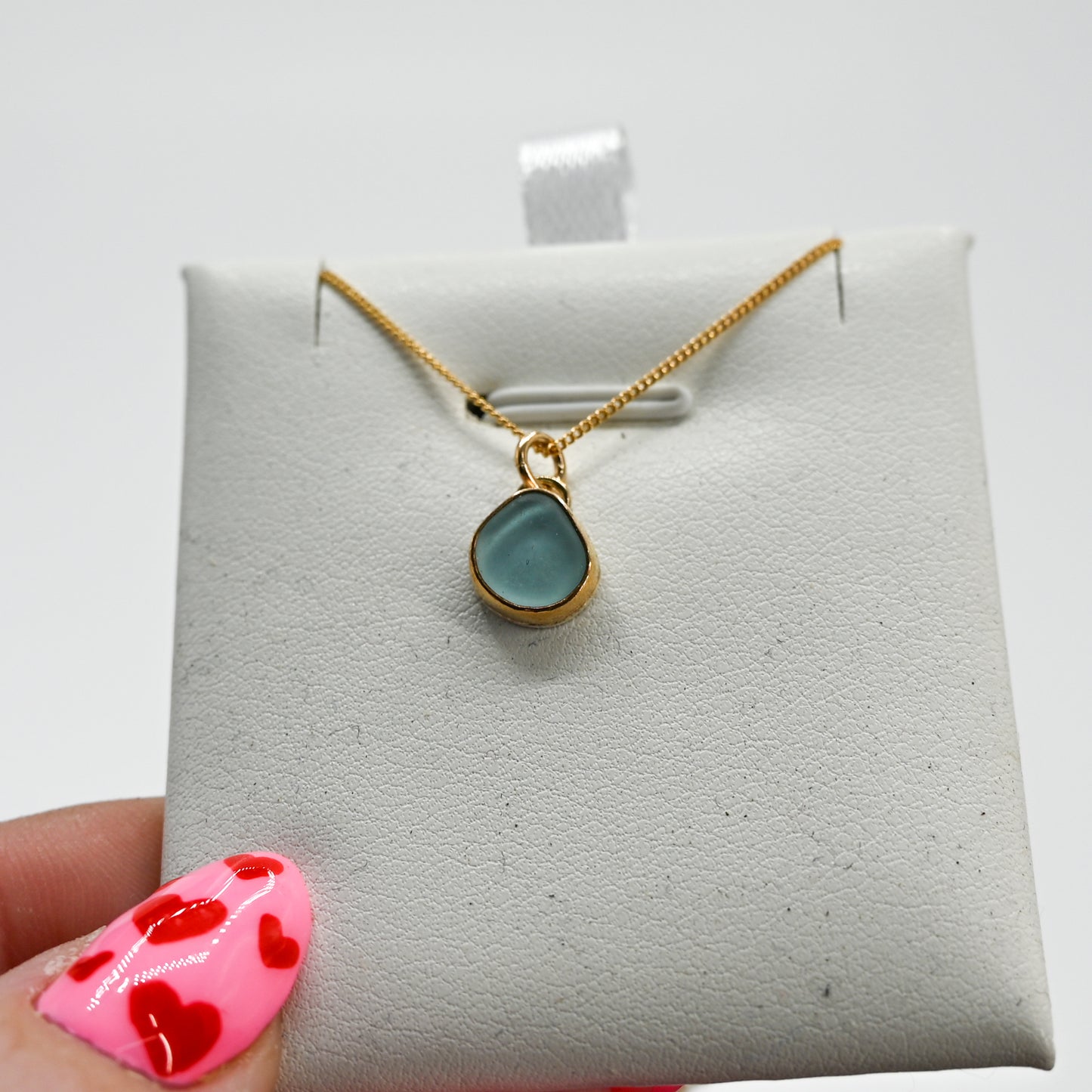 Gold fill aqua sea glass necklace