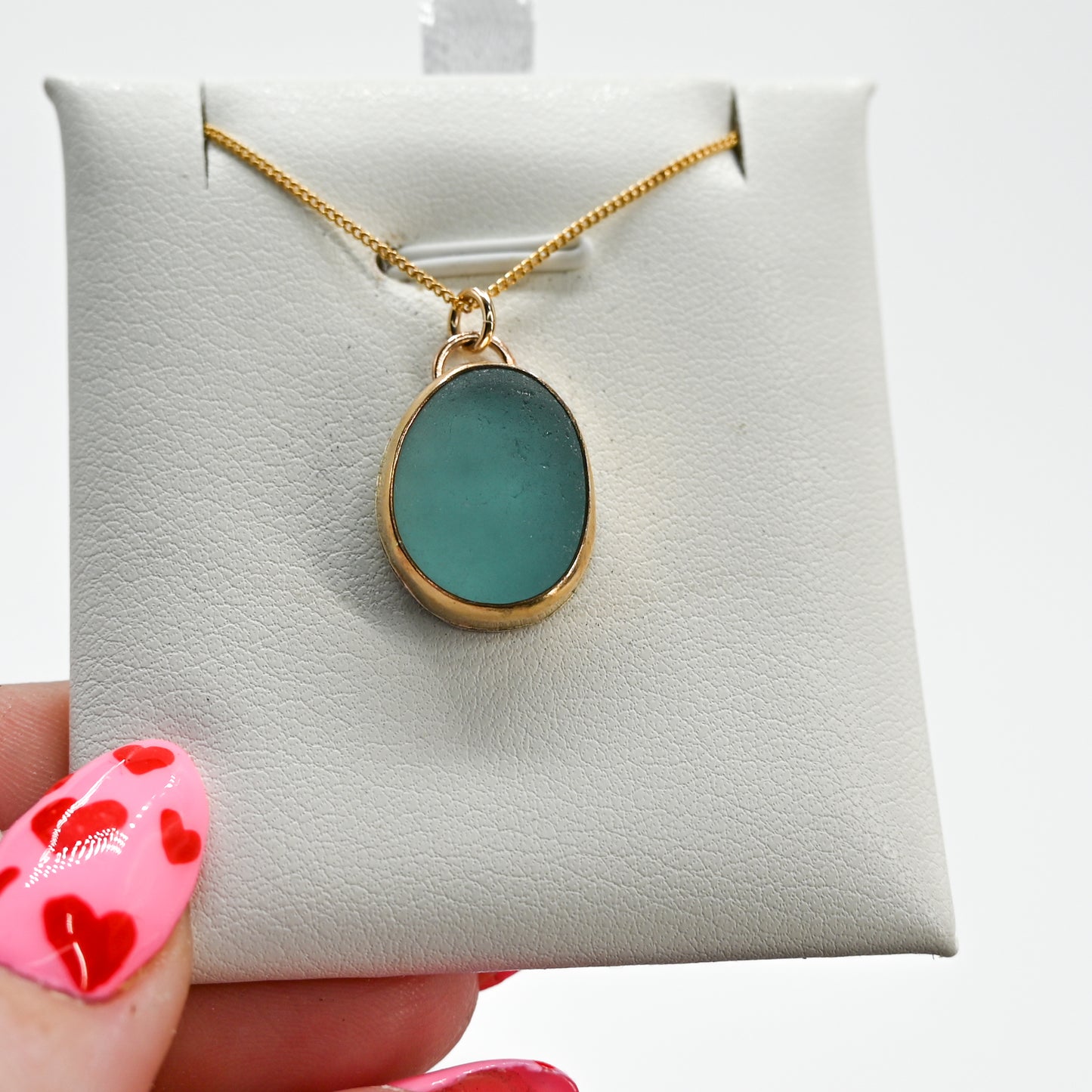 Gold fill aqua sea glass necklace
