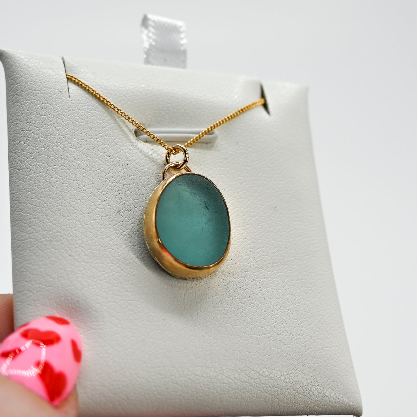 Gold fill aqua sea glass necklace