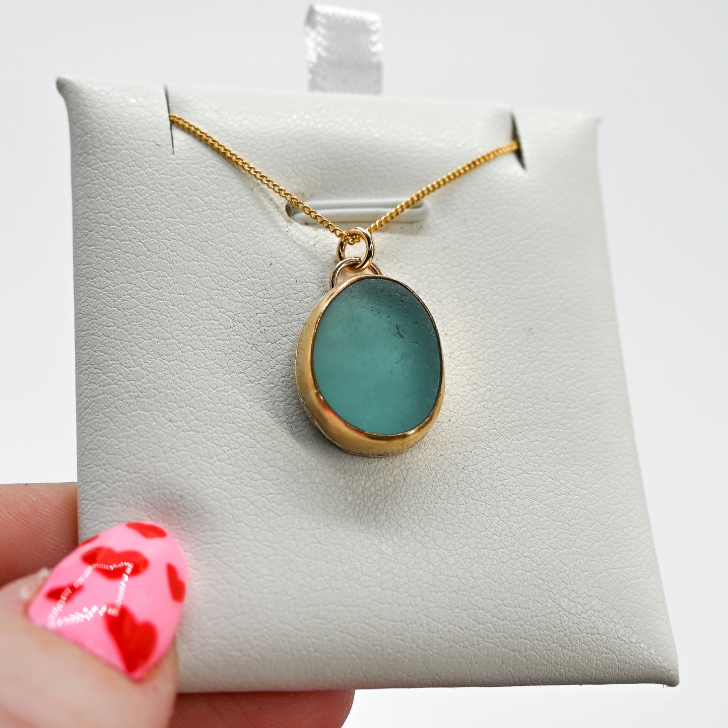 Gold fill aqua sea glass necklace