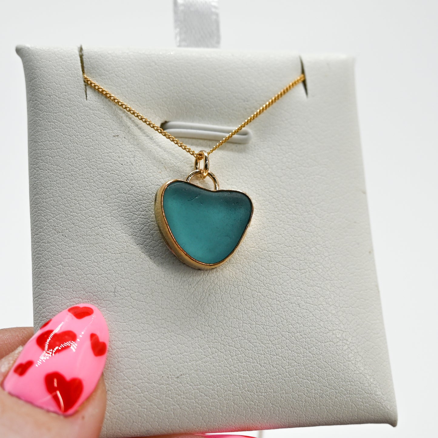 Gold fill large aqua sea glass necklace