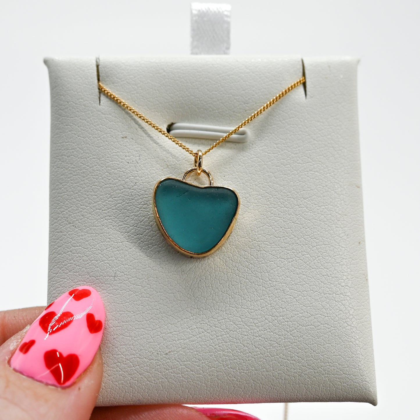 Gold fill large aqua sea glass necklace