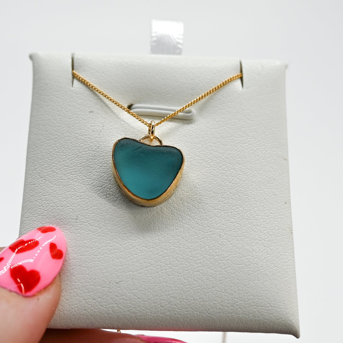 Gold fill large aqua sea glass necklace