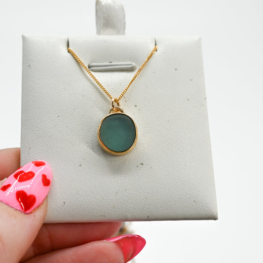 Gold fill aqua sea glass necklace