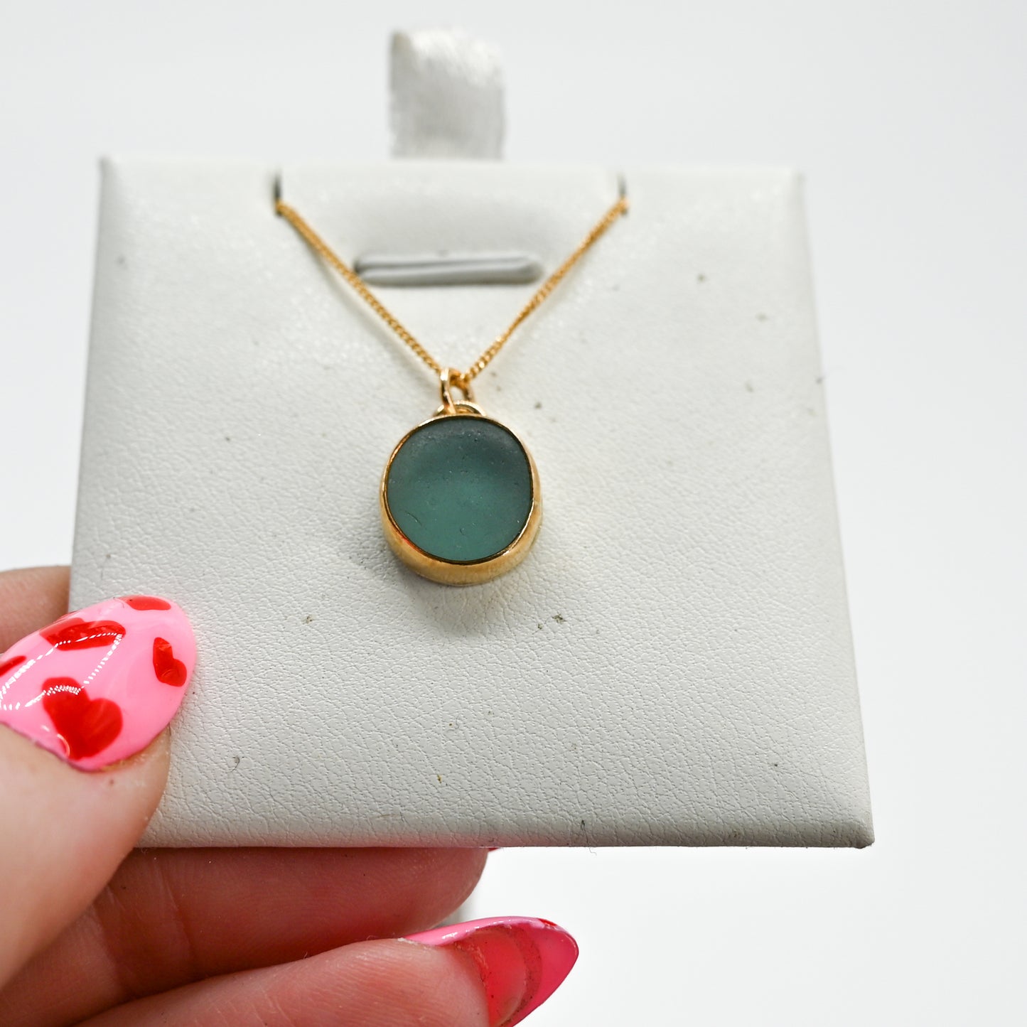 Gold fill aqua sea glass necklace