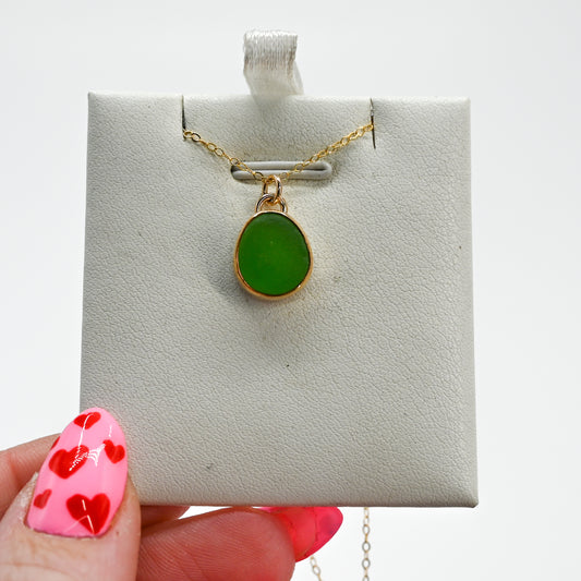 Gold fill green sea glass necklace