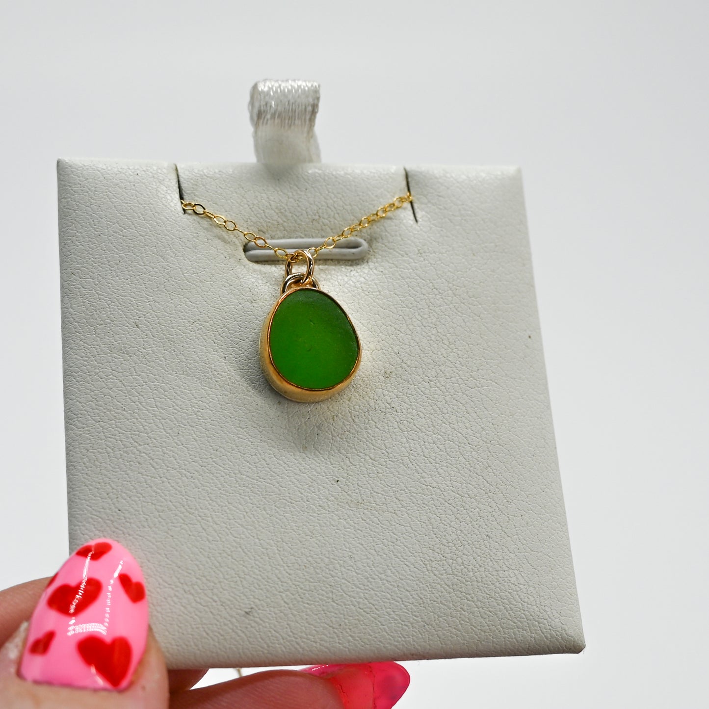 Gold fill green sea glass necklace