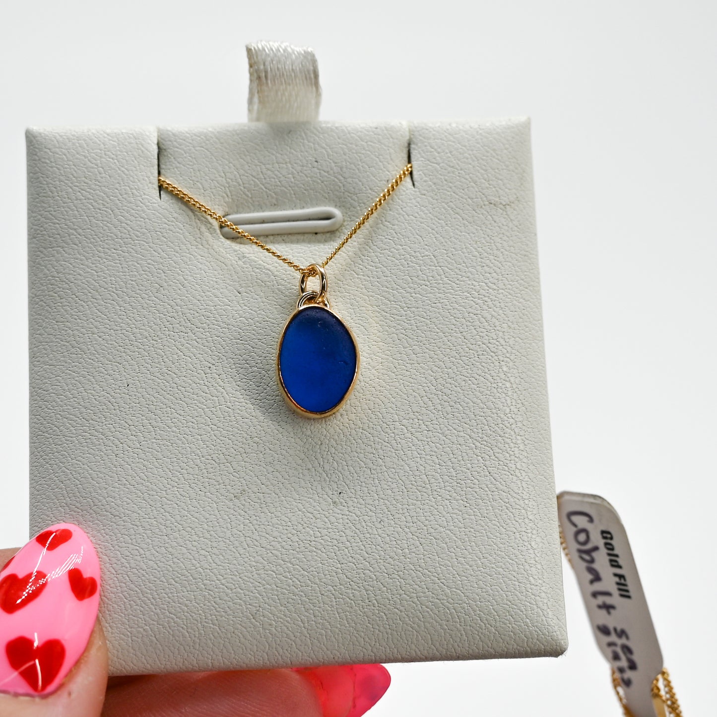 Gold fill cobalt sea glass necklace