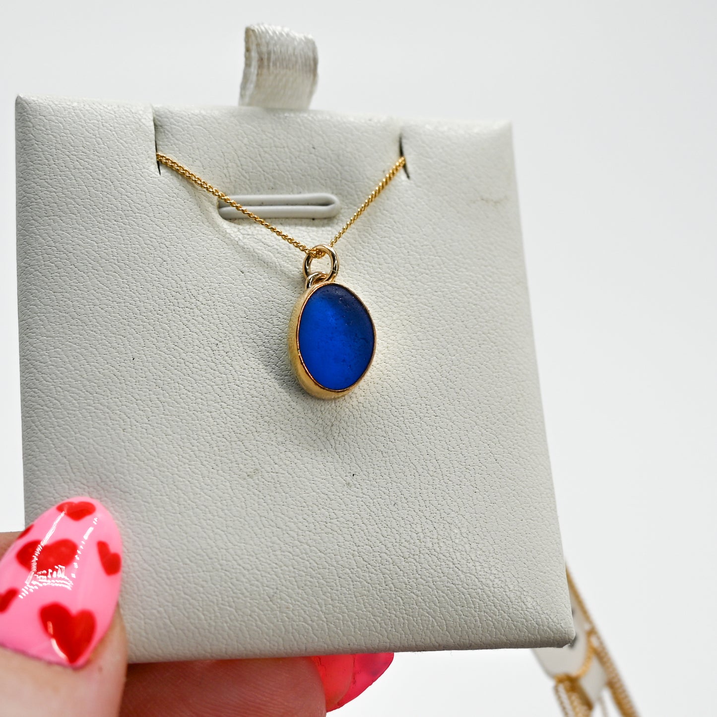 Gold fill cobalt sea glass necklace