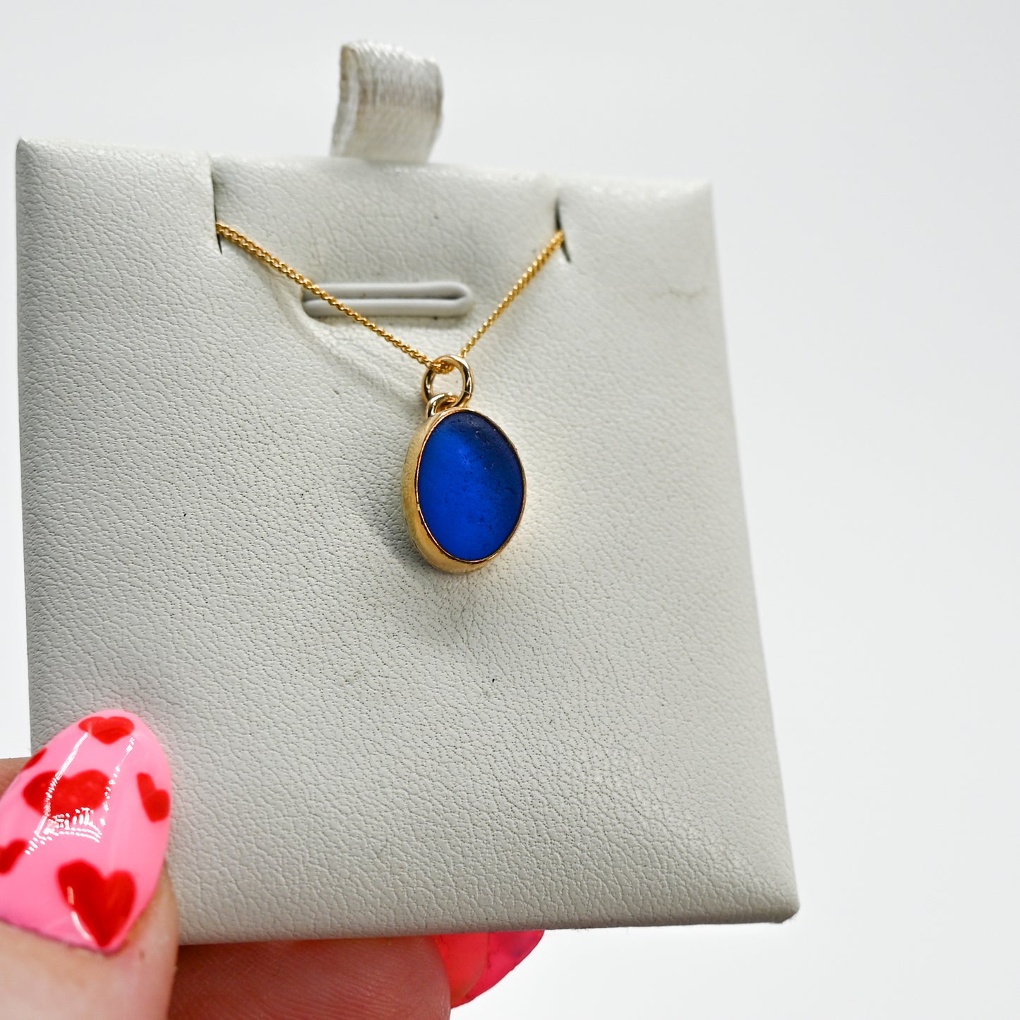 Gold fill cobalt sea glass necklace