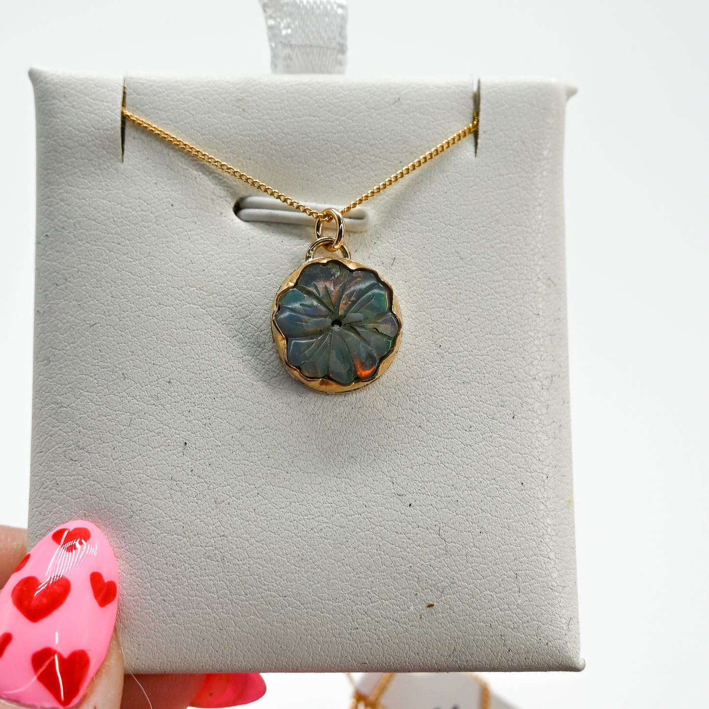 Gold fill carved Australian opal necklace