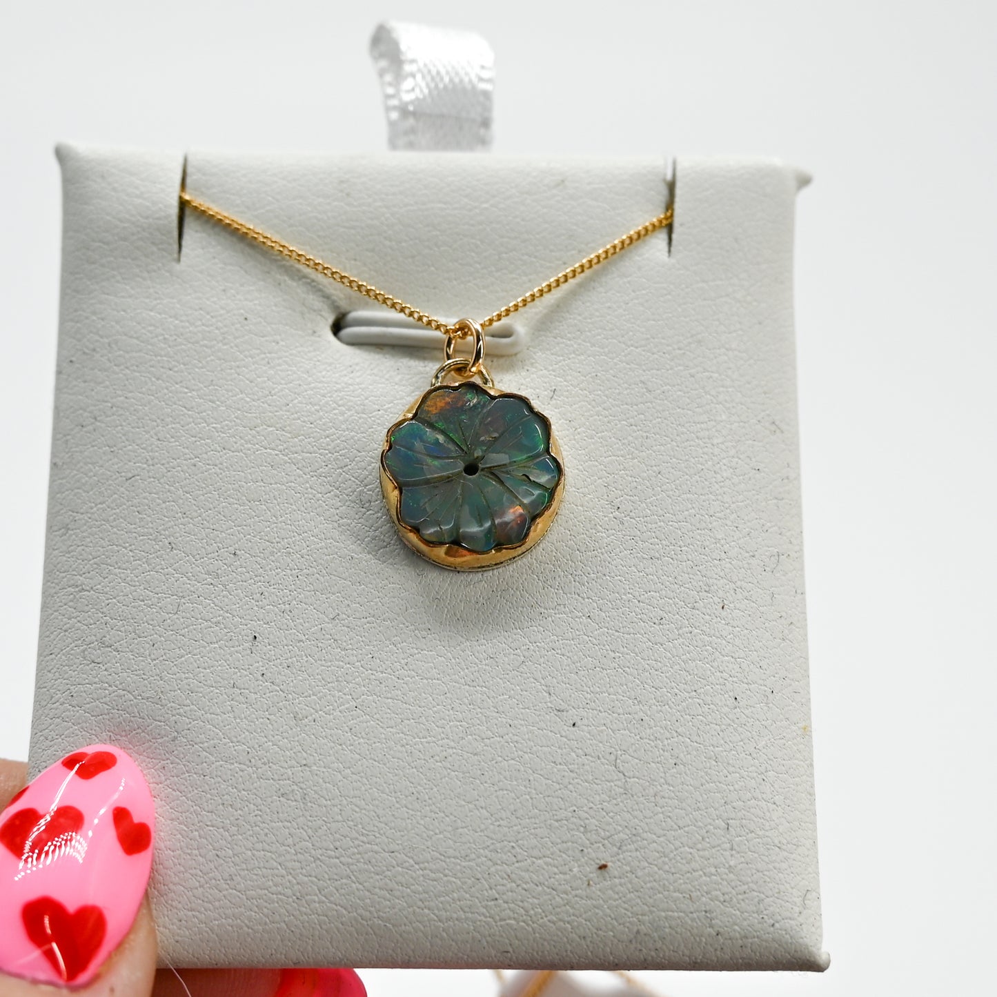 Gold fill carved Australian opal necklace