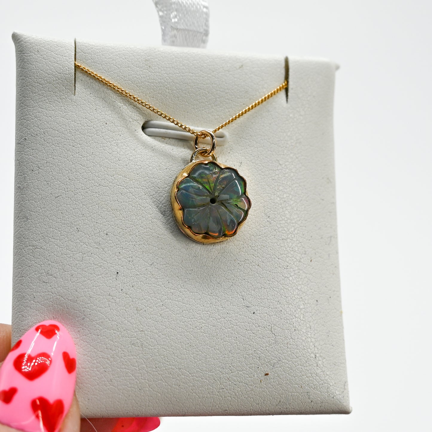 Gold fill carved Australian opal necklace