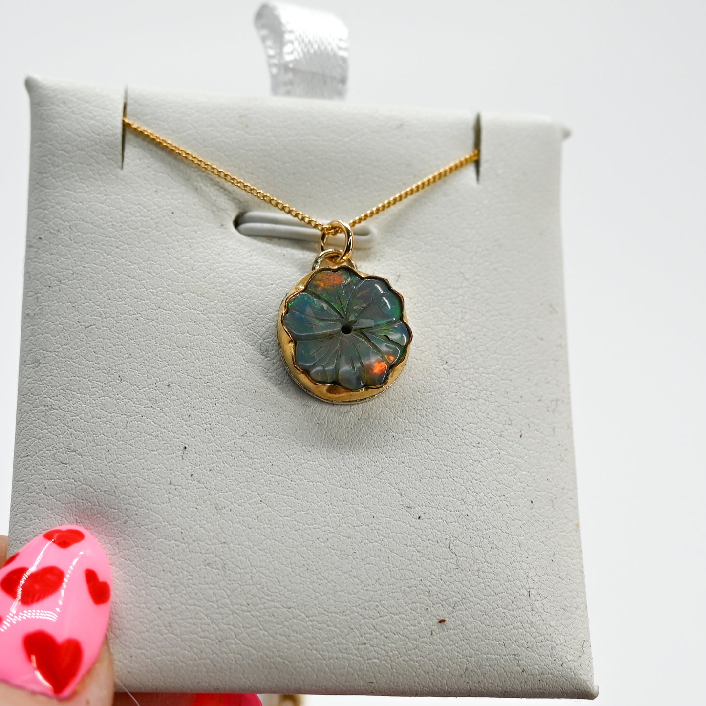 Gold fill carved Australian opal necklace