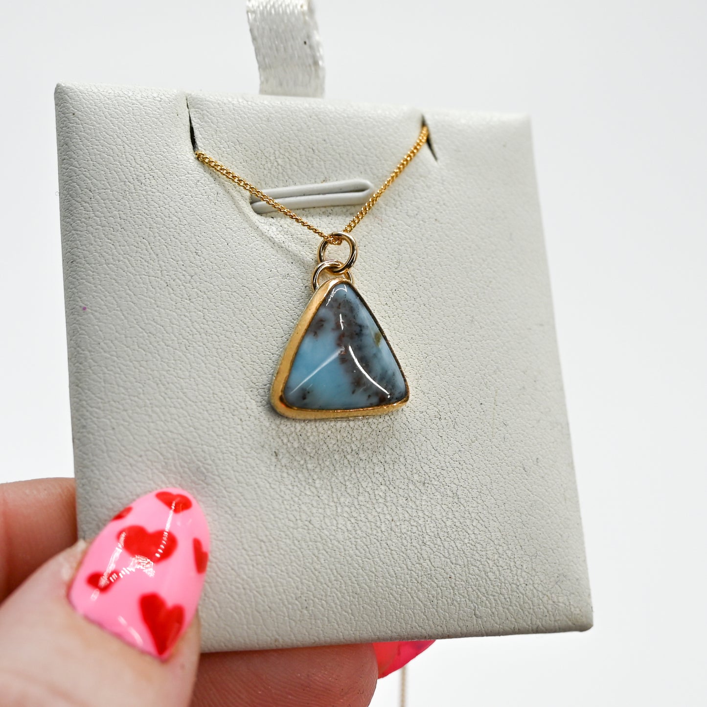 Gold fill triangle larimar necklace