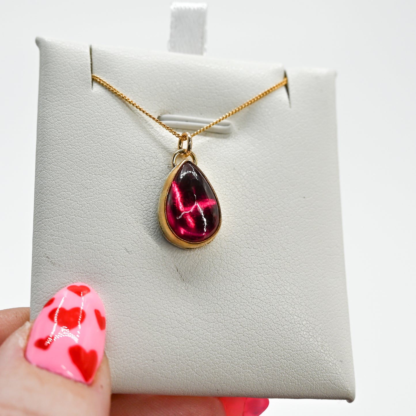Gold fill pear ruby necklace