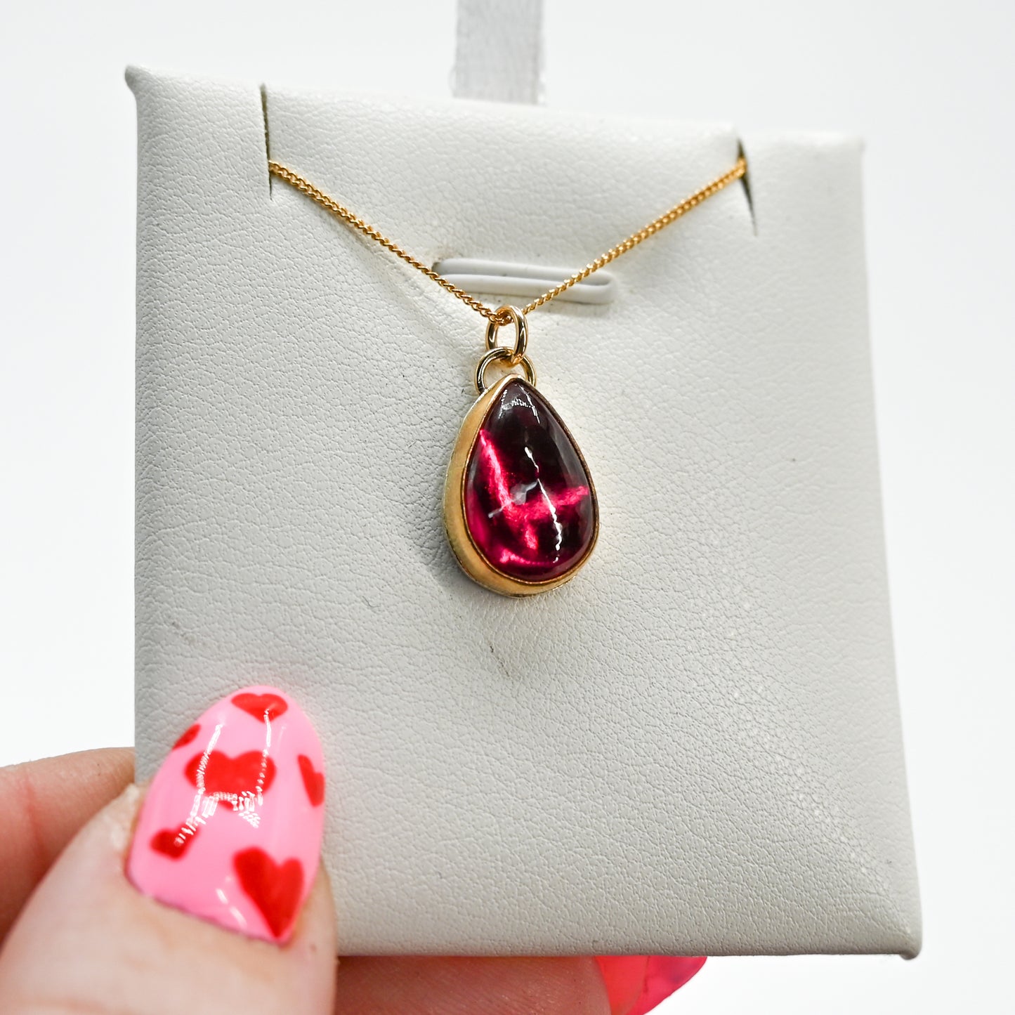 Gold fill pear ruby necklace