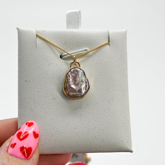 Gold fill pink lustrous keshi pearl necklace