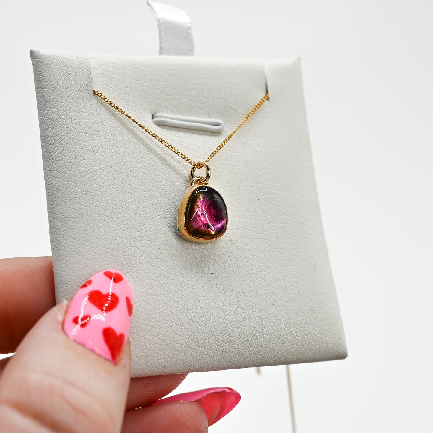 Gold fill watermelon tourmaline necklace