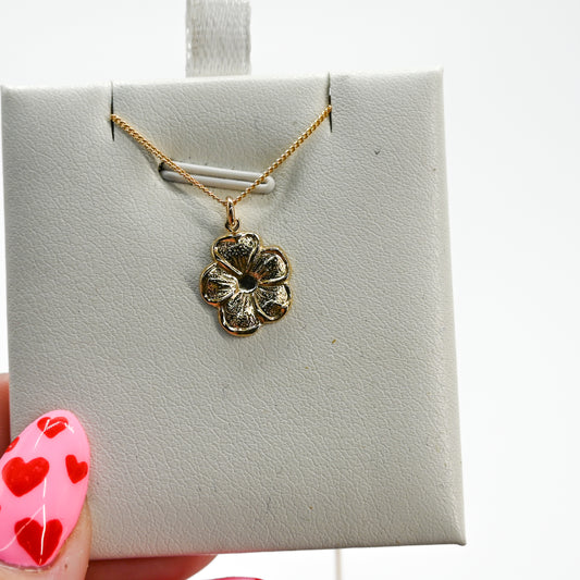 Gold fill flower hibiscus charm necklace