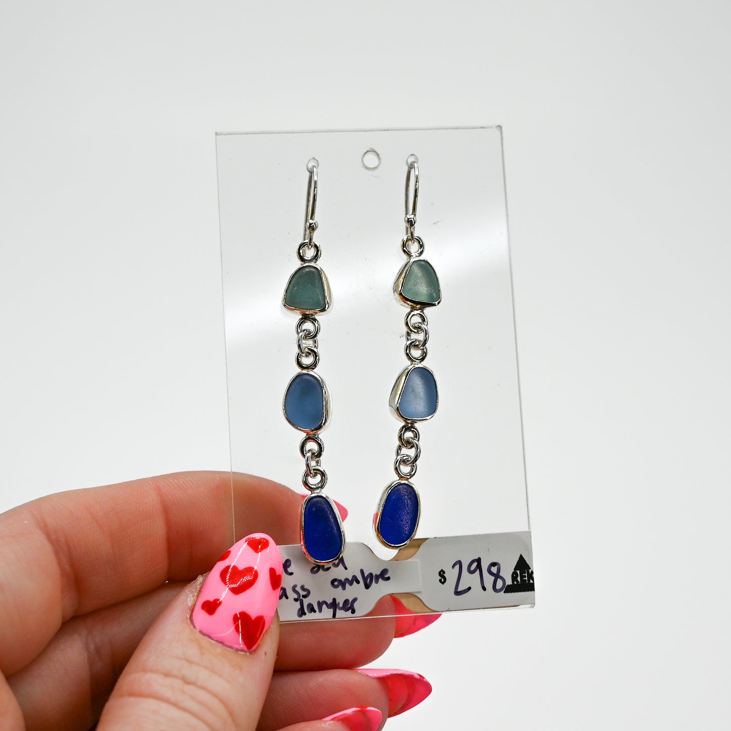 Blue ombre sea glass dangle earrings