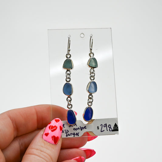 Blue ombre sea glass dangle earrings