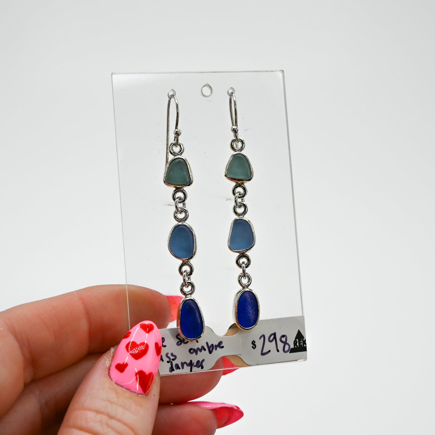 Blue ombre sea glass dangle earrings