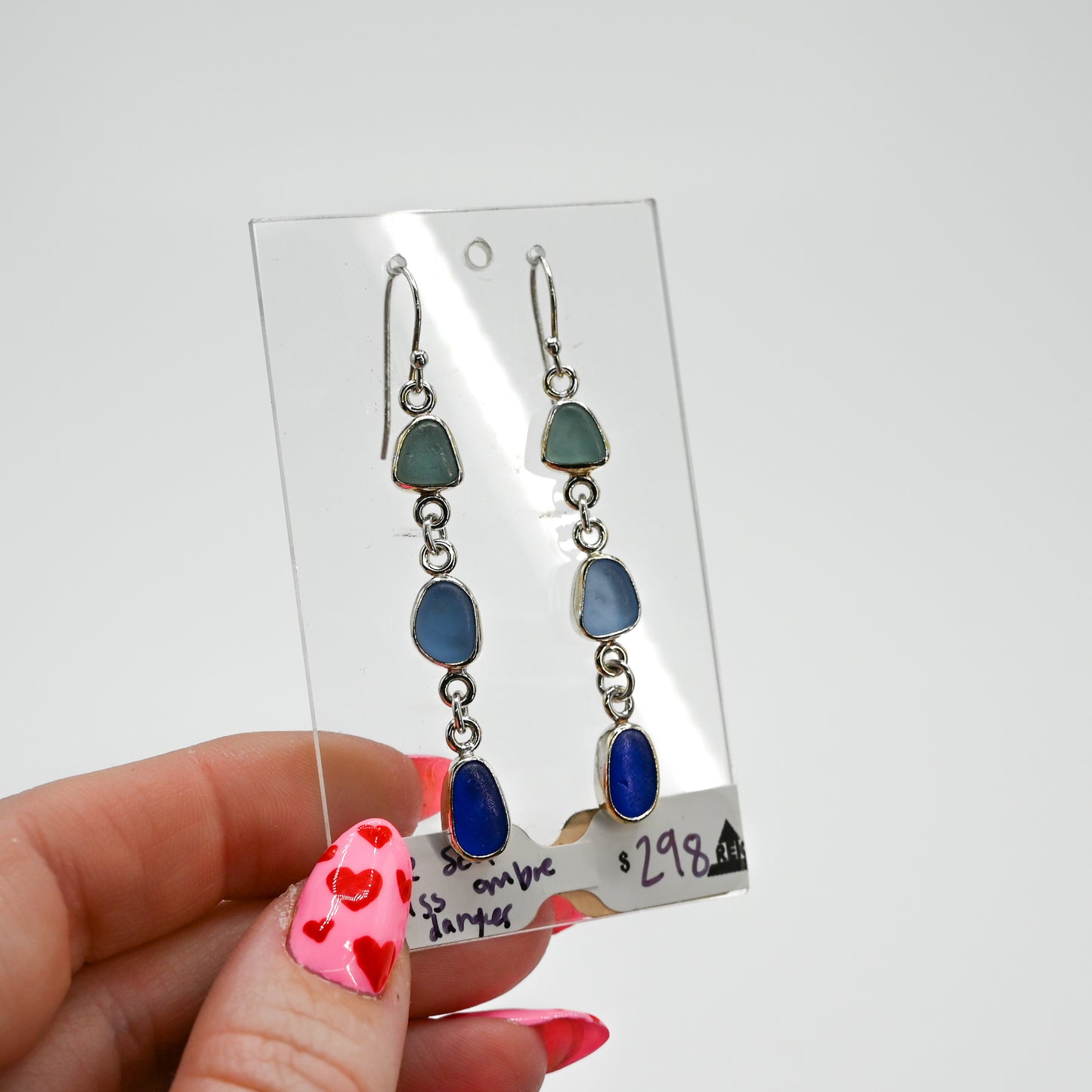 Blue ombre sea glass dangle earrings