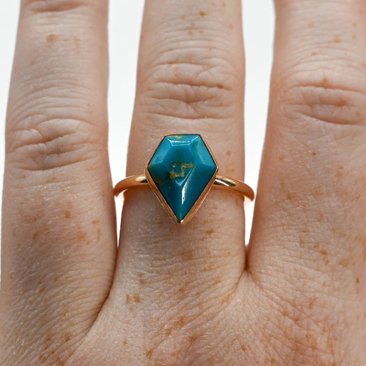 Gold fill gem shaped AZ turquoise size 8.5