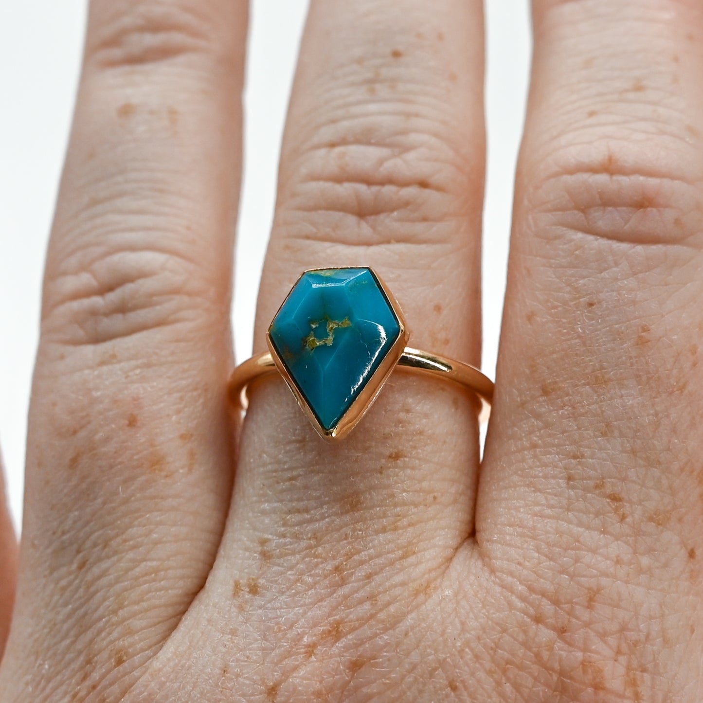 Gold fill gem shaped AZ turquoise size 8.5