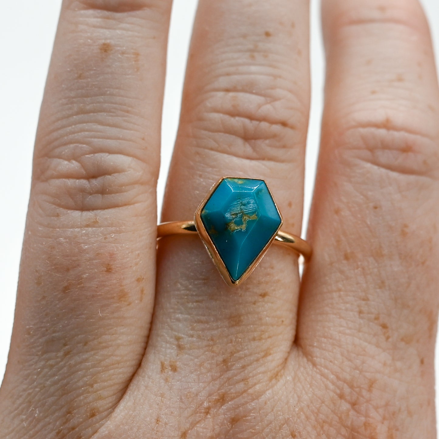 Gold fill gem shaped AZ turquoise size 8.5