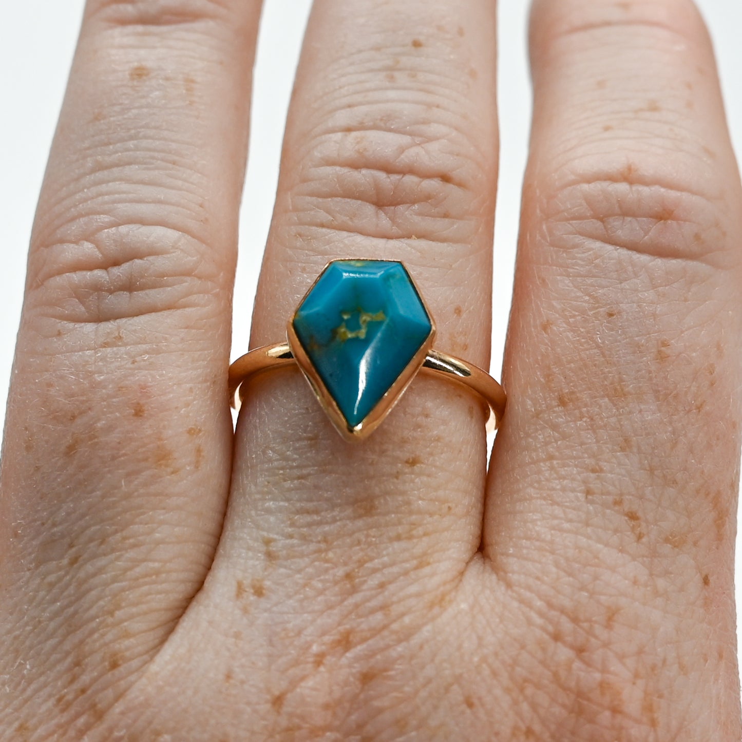 Gold fill gem shaped AZ turquoise size 8.5