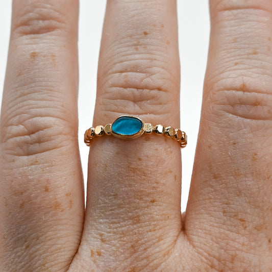 Gold fill horizontal rare turquoise sea glass size 8.25