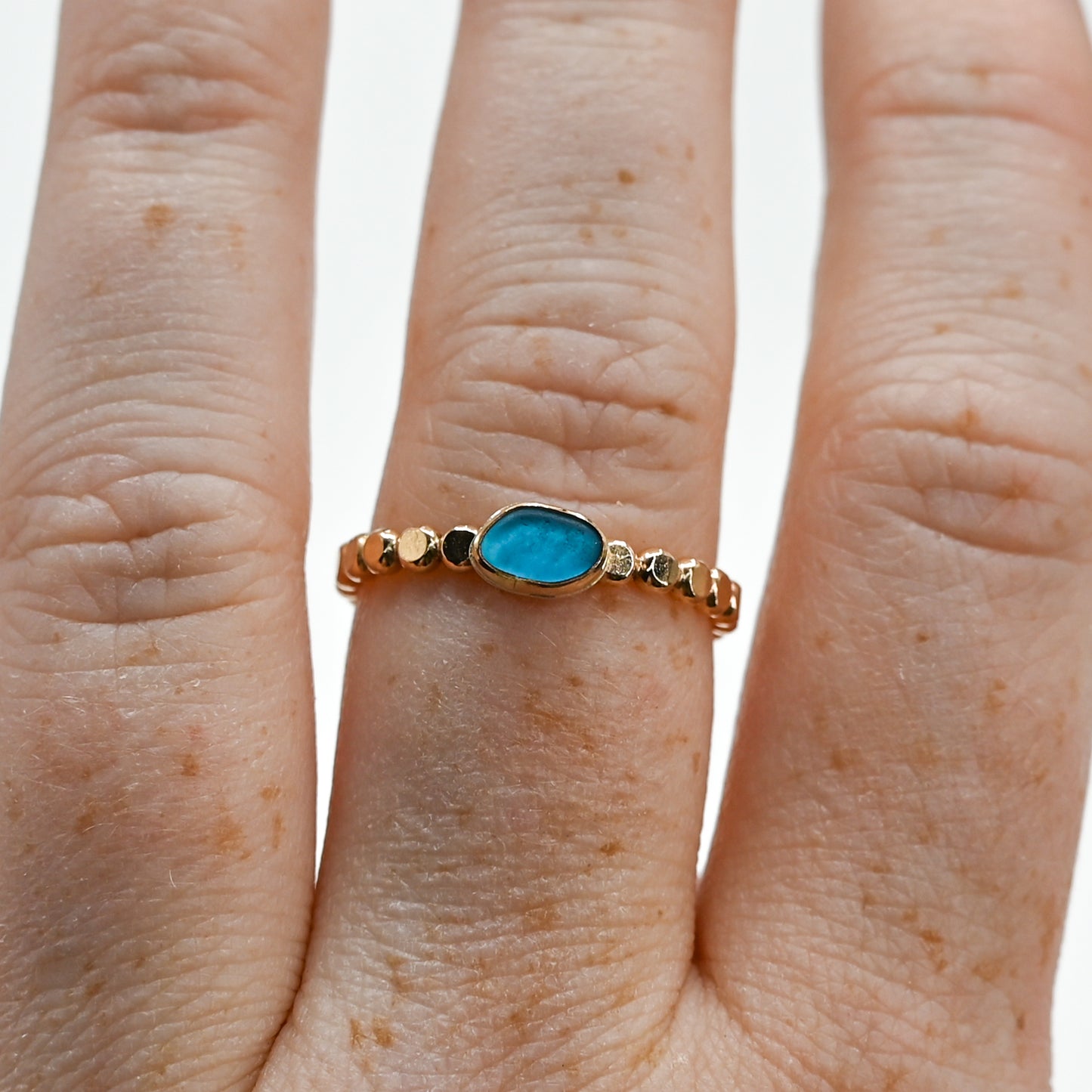 Gold fill horizontal rare turquoise sea glass size 8.25