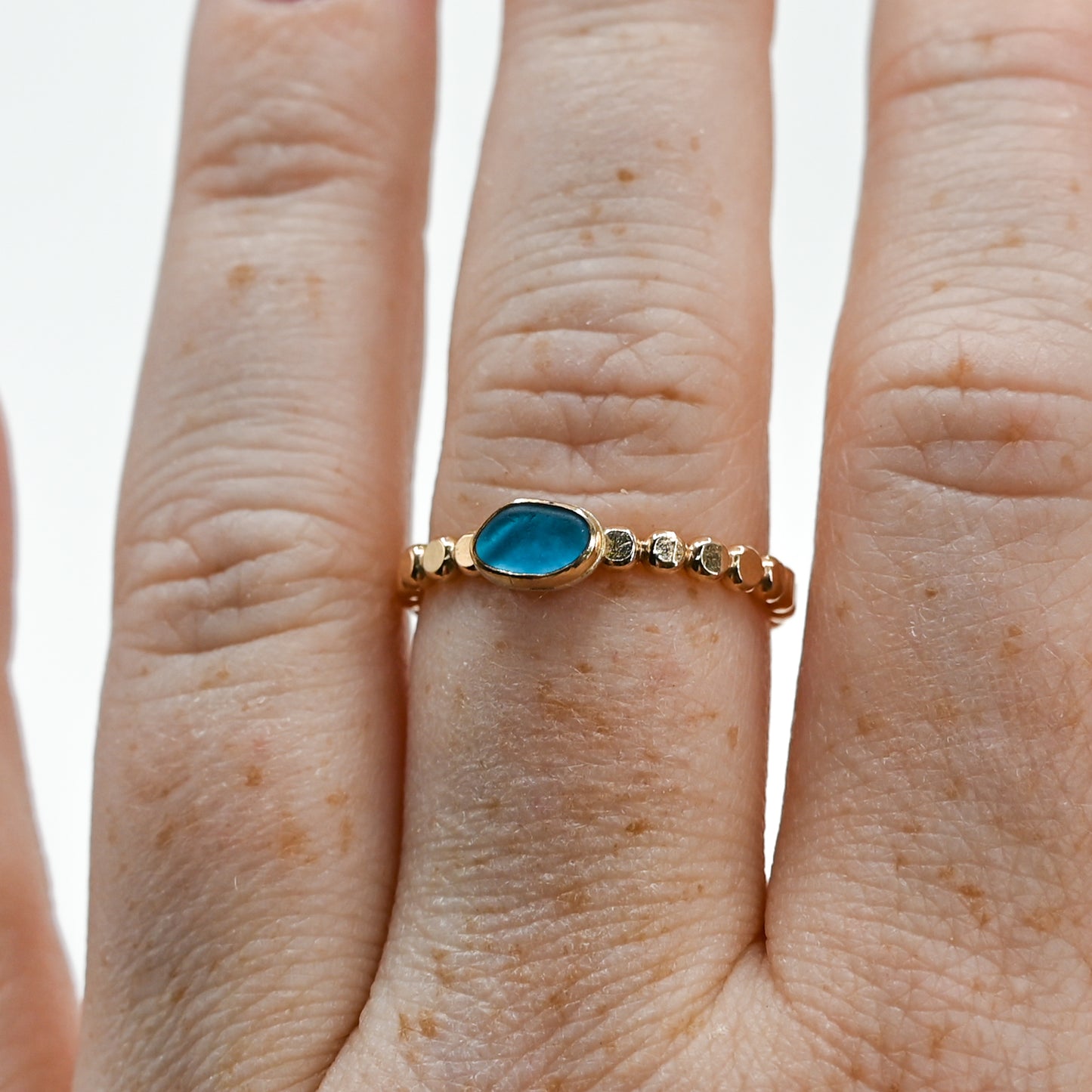 Gold fill horizontal rare turquoise sea glass size 8.25