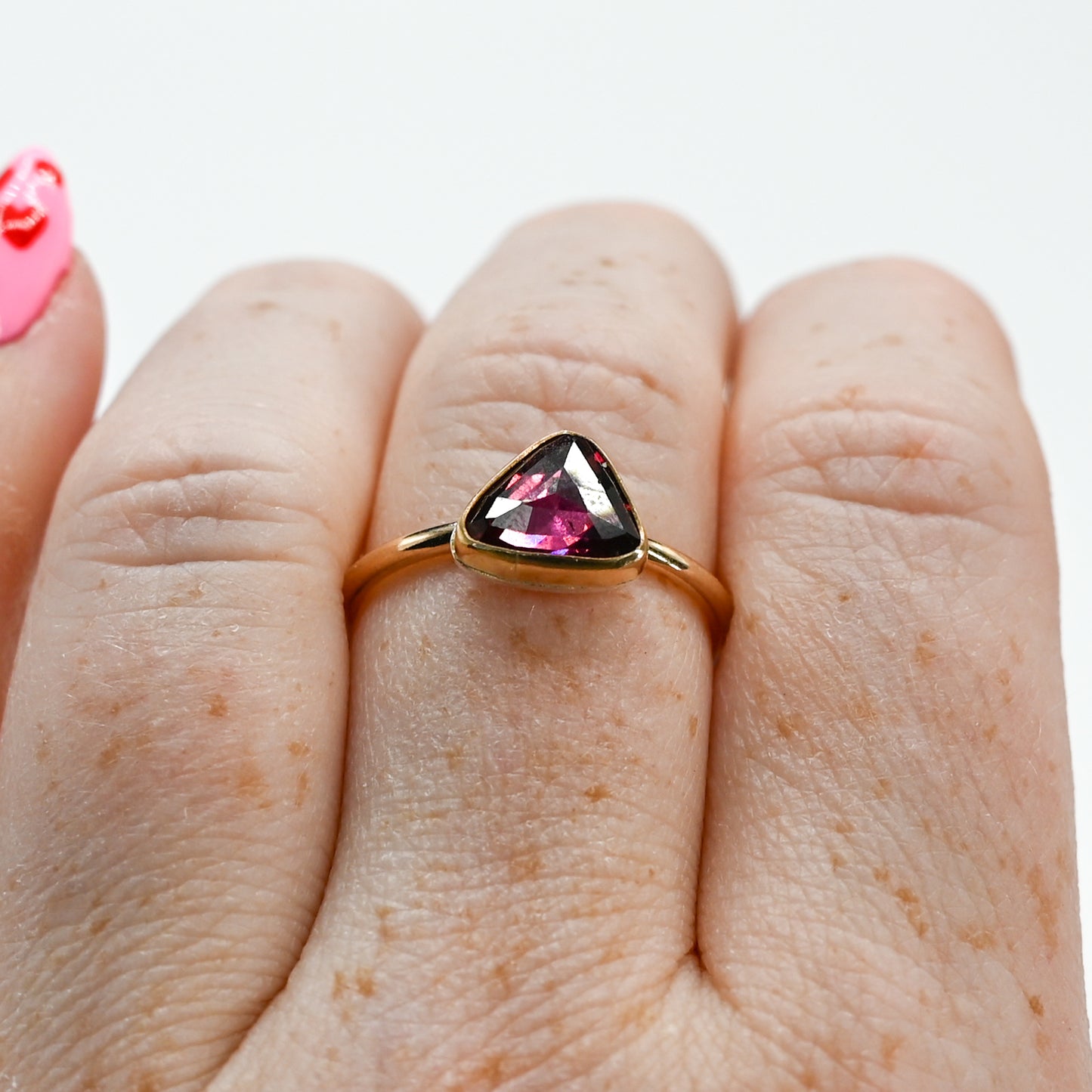 Gold fill rose cut rhodolite garnet size 8.5
