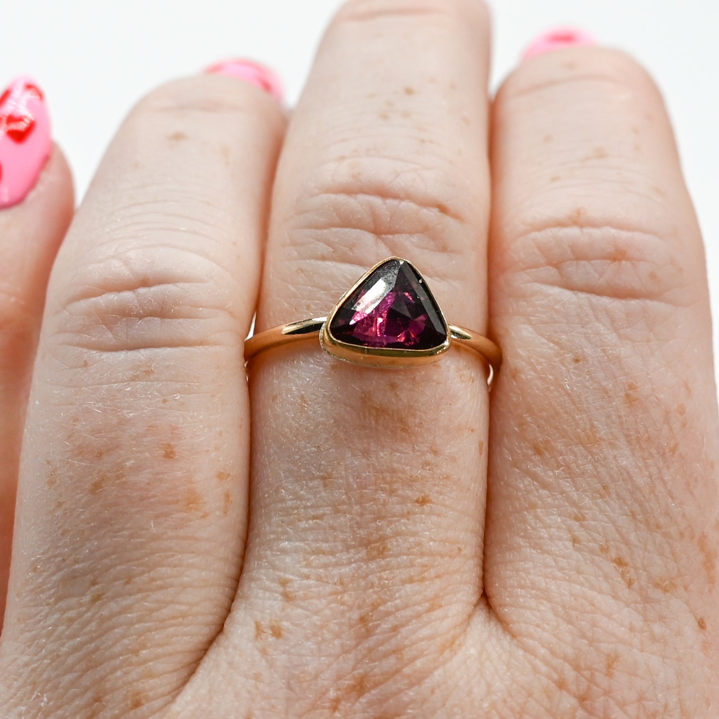 Gold fill rose cut rhodolite garnet size 8.5