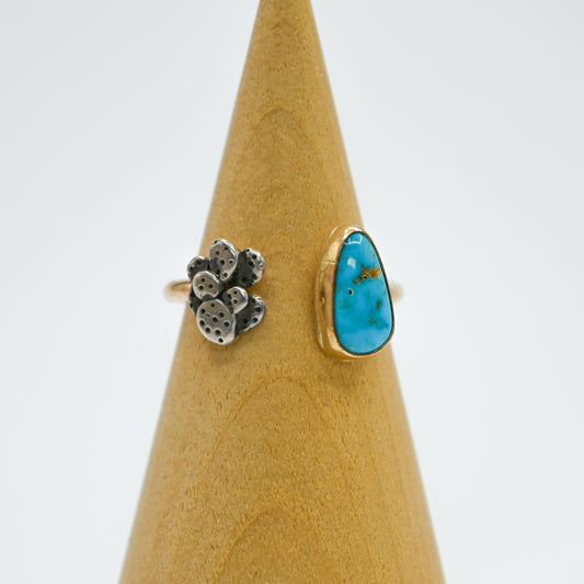 Gold fill adjustable kingman turquoise and silver cactus size 8