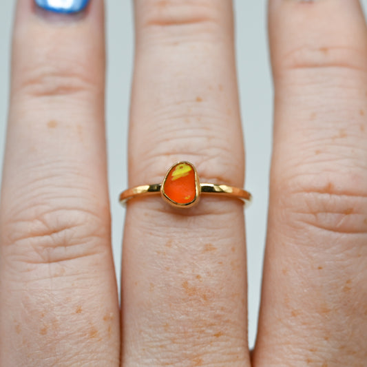 Gold fill multi rare orange and yellow sea glass size 7