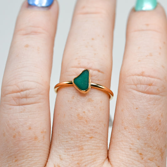 Gold fill teal sea glass size 7.5