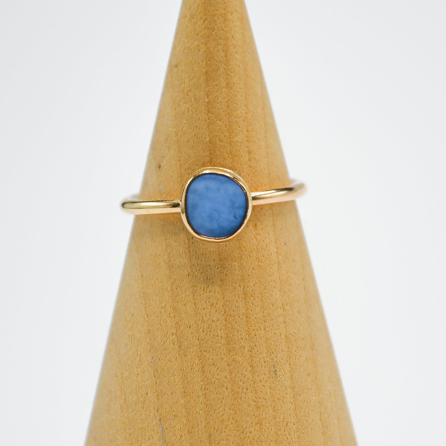 Gold fill cornflower sea glass size 6.5