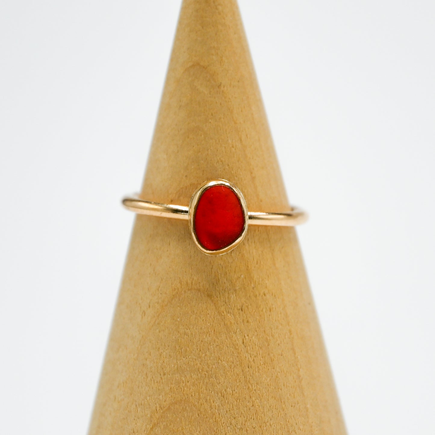 Gold fill rare bright red sea glass size 7.25