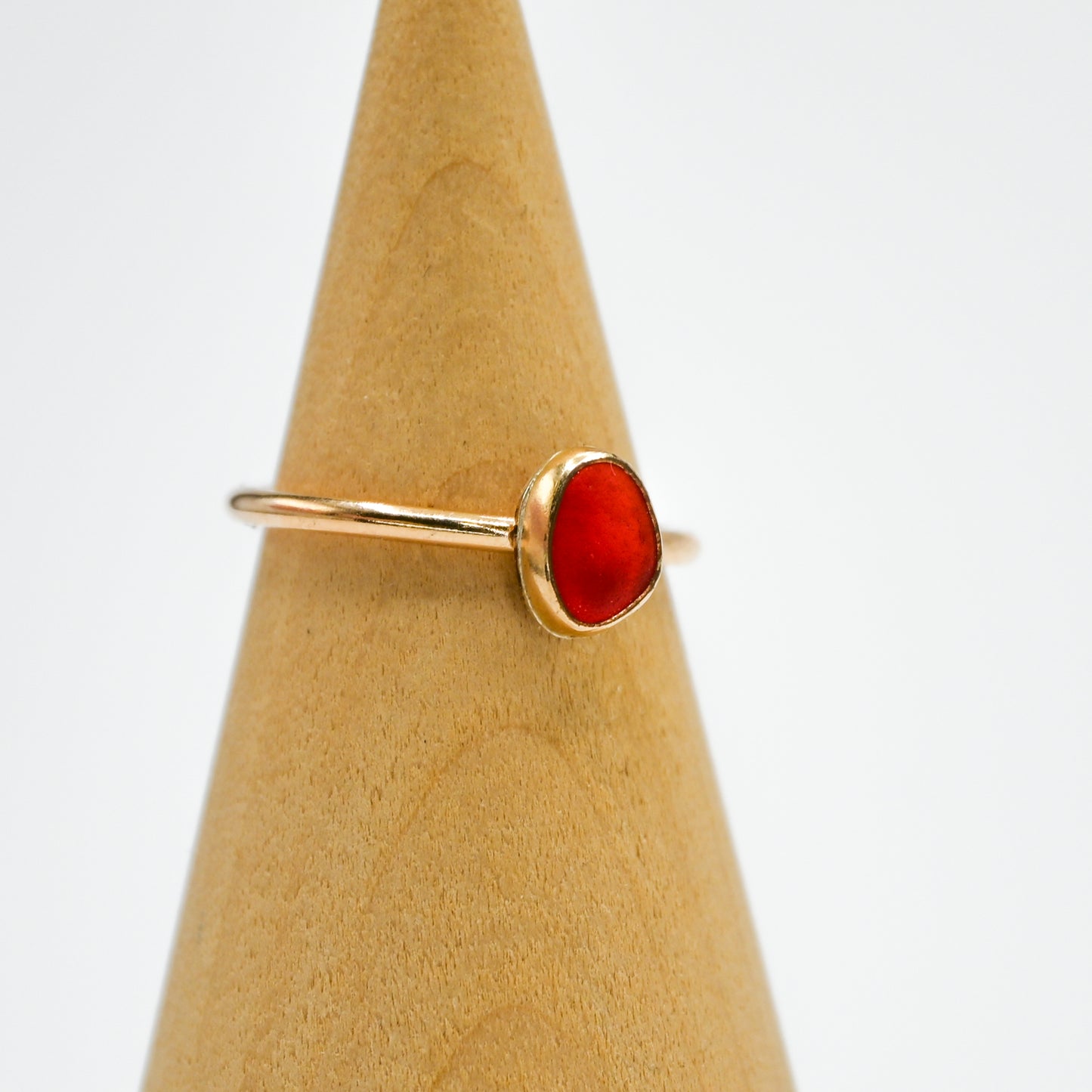 Gold fill rare bright red sea glass size 7.25