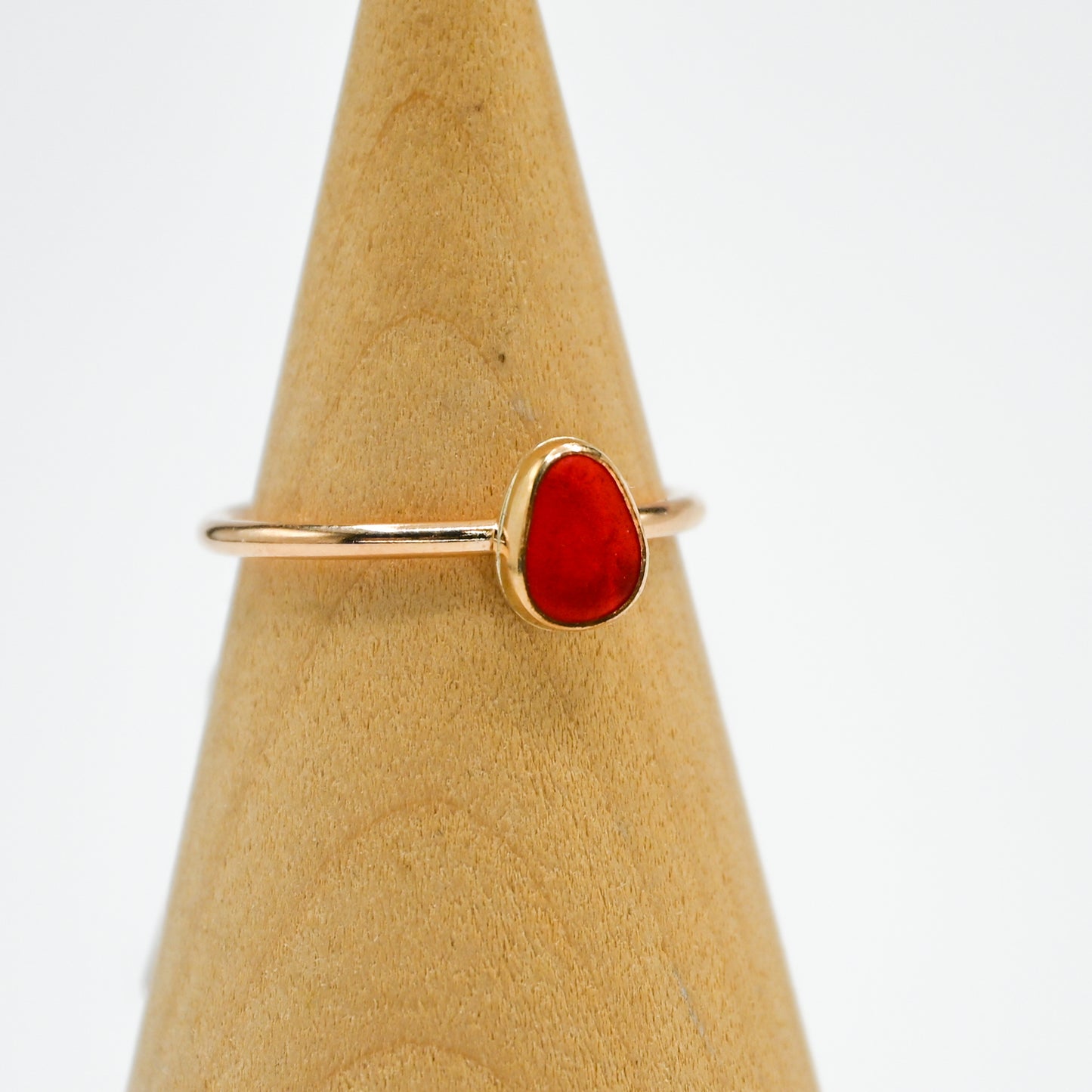 Gold fill rare bright red sea glass size 9