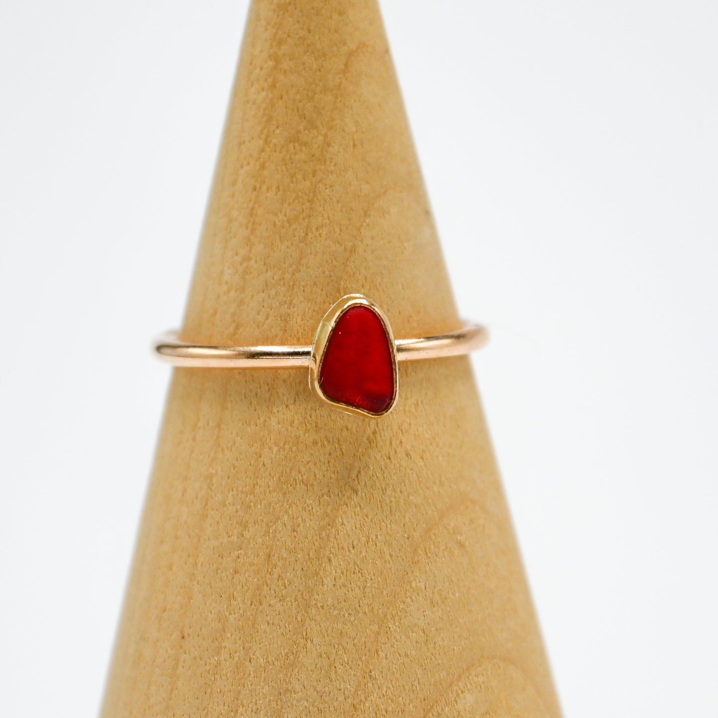 Gold fill bright red rare sea glass size 9.5